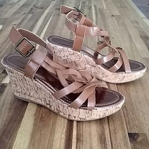 Faux leather wedge heel sandals